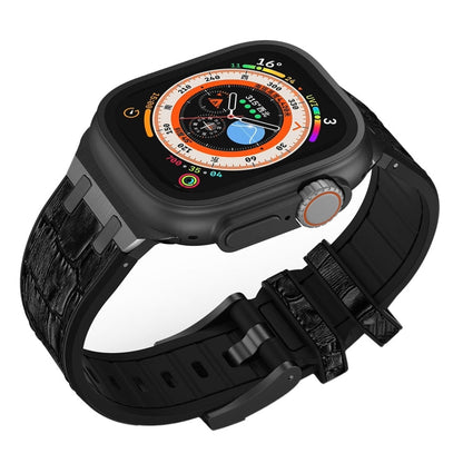 Rynx | For Apple Watch Series 5 40mm Crocodile Texture Liquid Silicone Watch Band (Black Black)