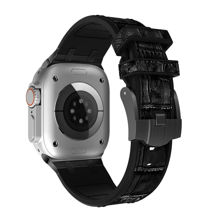 Rynx | For Apple Watch Series 5 40mm Crocodile Texture Liquid Silicone Watch Band (Black Black)