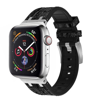 Rynx | For Apple Watch Series 4 44mm Crocodile Leather Texture Liquid Silicone Band (Silver Black)