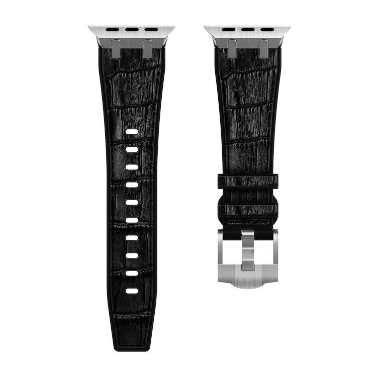 Rynx | For Apple Watch Series 4 44mm Crocodile Leather Texture Liquid Silicone Band (Silver Black)