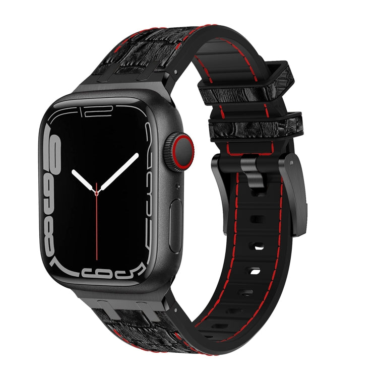 Rynx | For Apple Watch Series 3 42mm crocodile texture liquid silicone watch strap (Black Red Black)