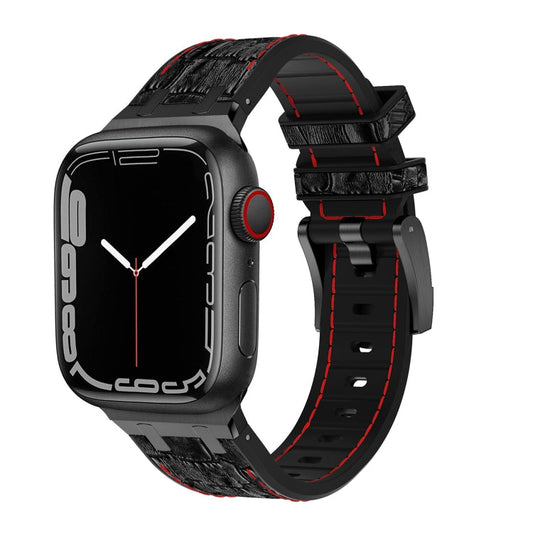 Rynx | For Apple Watch Series 3 42mm crocodile texture liquid silicone watch strap (Black Red Black)