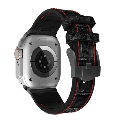 Rynx | For Apple Watch Series 3 42mm crocodile texture liquid silicone watch strap (Black Red Black)