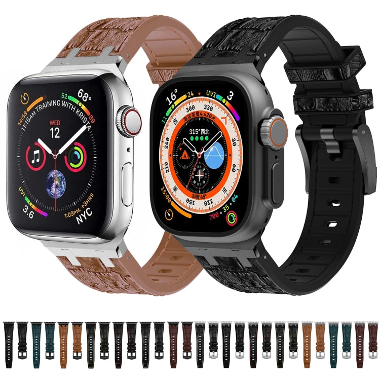 Rynx | For Apple Watch Series 9 45mm Crocodile Texture Liquid Silicone Watch Band (Silver Dark Brown)