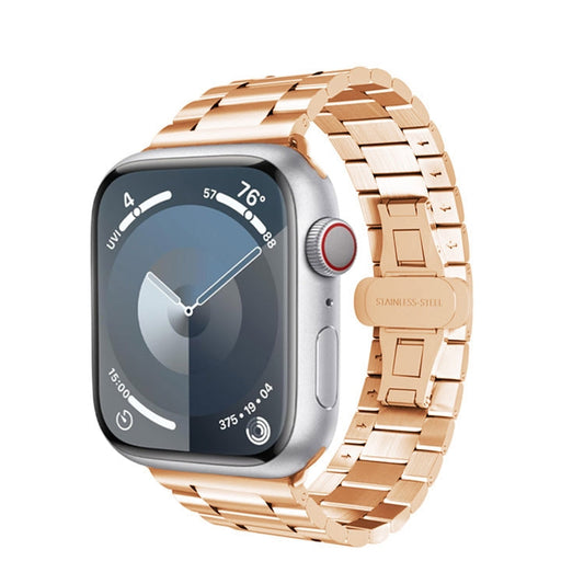 Rynx | For Apple Watch Series 7 45mm Three-Pearl Butterfly Clasp Metal Watch Band (Rose Gold)