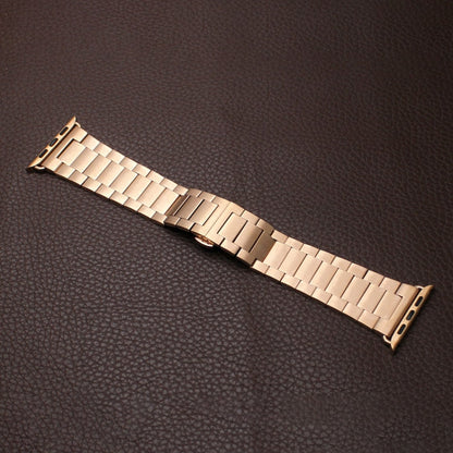 Rynx | For Apple Watch Series 7 45mm Three-Pearl Butterfly Clasp Metal Watch Band (Rose Gold)
