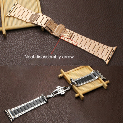 Rynx | For Apple Watch Series 7 45mm Three-Pearl Butterfly Clasp Metal Watch Band (Rose Gold)