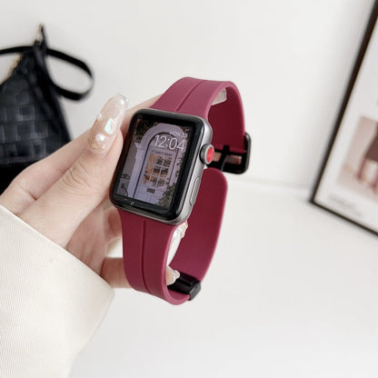 Rynx | For Apple Watch Ultra 2 49mm Magnetic Square Buckle Silicone Bracelet (Wine Red)