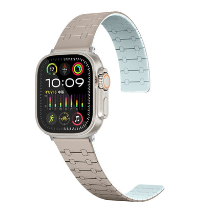 Rynx | For Apple Watch Series 9 41mm Two Colors Loop Magnetic Silicone Watch Band (Khaki+Light Green)