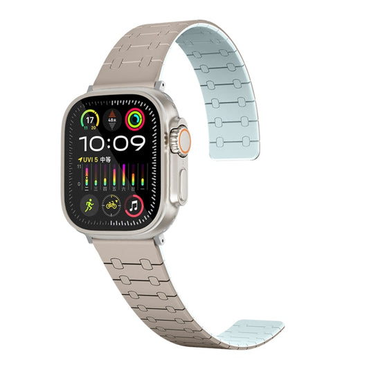 Rynx | For Apple Watch Series 9 41mm Two Colors Loop Magnetic Silicone Watch Band (Khaki+Light Green)