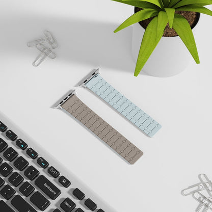 Rynx | For Apple Watch Series 9 41mm Two Colors Loop Magnetic Silicone Watch Band (Khaki+Light Green)