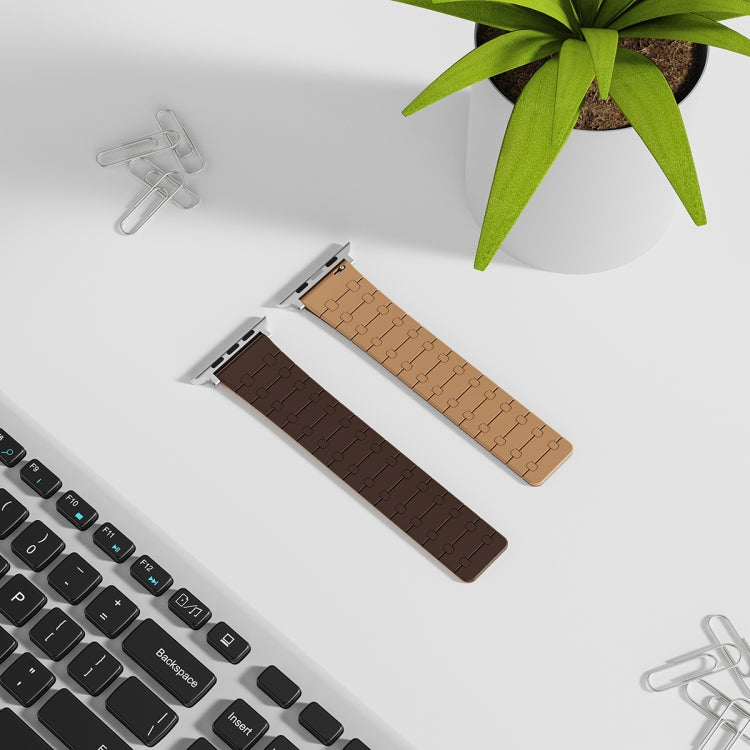 Rynx | For Apple Watch Series 9 41mm Two-Color Straps Magnetic Silicone Watch Band (Dark Brown+Light Brown)