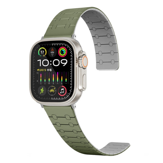 Rynx | For Apple Watch Series 4 44mm Two-Color Loop Magnetic Silicone Watch Strap (Green+Gray)