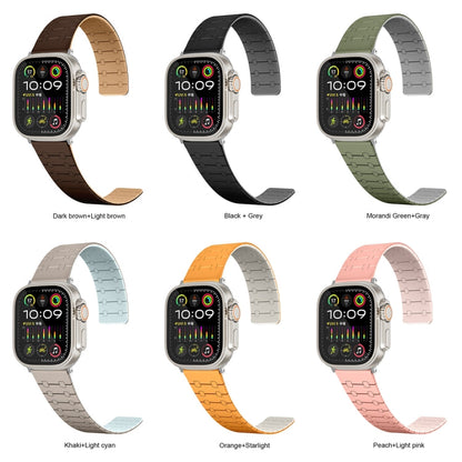 Rynx | For Apple Watch Series 9 41mm Two-Color Straps Magnetic Silicone Watch Band (Dark Brown+Light Brown)