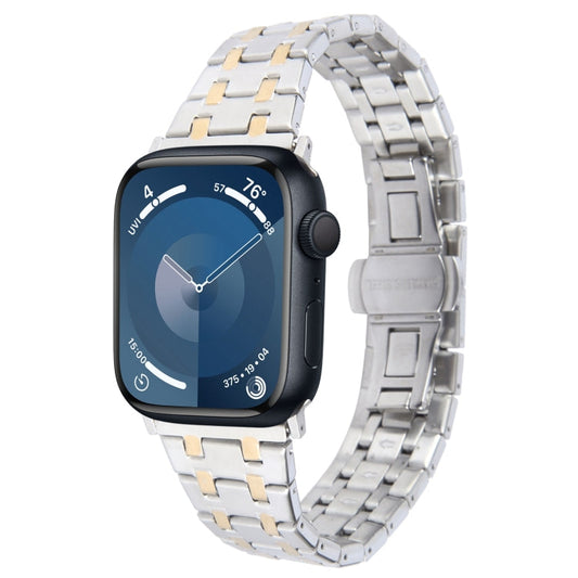 Rynx | For Apple Watch Series 9 45mm Double T Stainless Steel Band (Silver Gold)