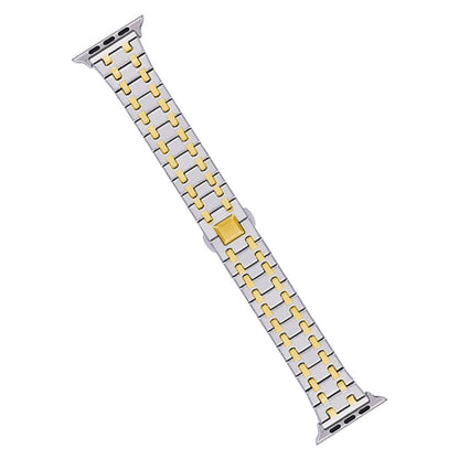 Rynx | For Apple Watch Series 9 45mm Double T Stainless Steel Band (Silver Gold)