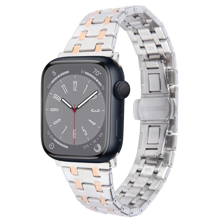 Rynx | For Apple Watch Series 8 45mm Double T Stainless Steel Bracelet (Silver Rose Gold)