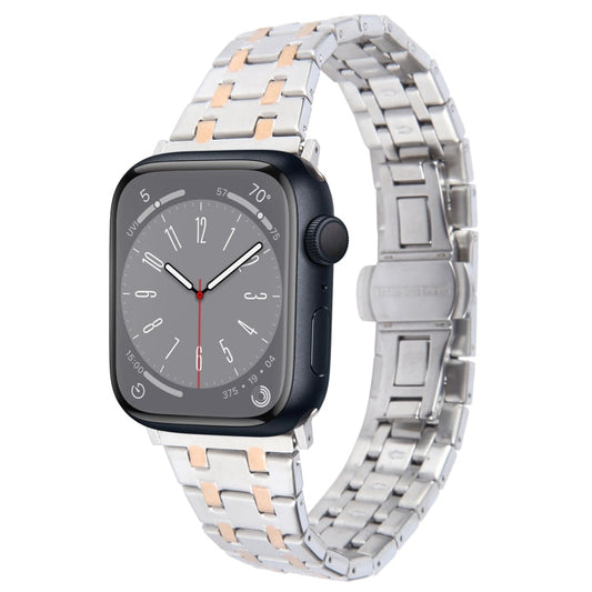 Rynx | For Apple Watch Series 8 45mm Double T Stainless Steel Bracelet (Silver Rose Gold)