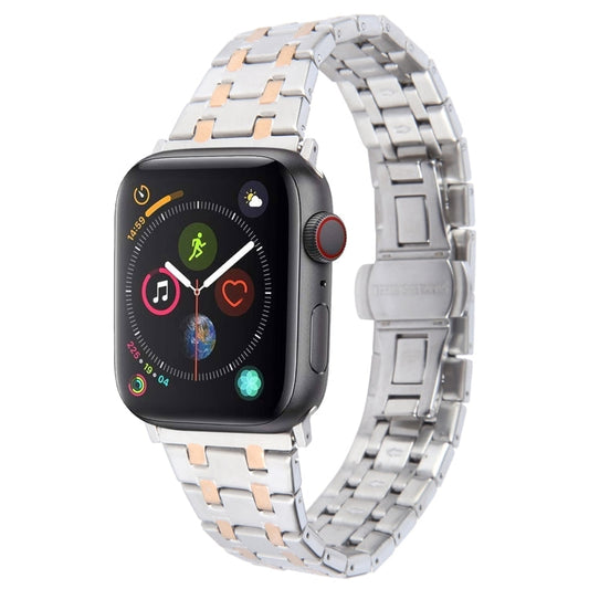 Rynx | For Apple Watch Series 4 44mm Double T Stainless Steel Bracelet (Silver Rose Gold)
