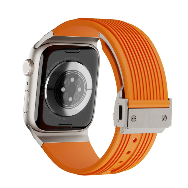 Rynx | For Apple Watch Series 7 45mm Vertical Texture Titan Buckle Elastic Silicone Strap (Orange)