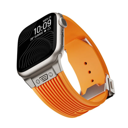Rynx | For Apple Watch Series 7 45mm Vertical Texture Titan Buckle Elastic Silicone Strap (Orange)