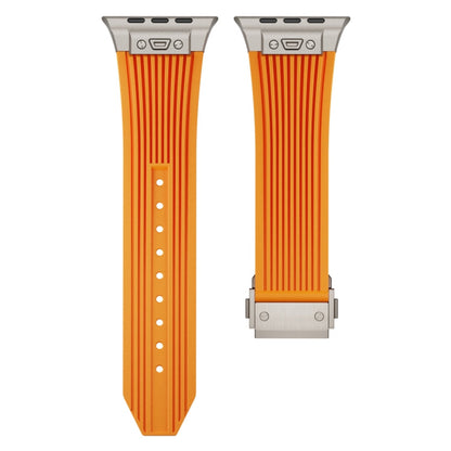 Rynx | For Apple Watch Series 7 45mm Vertical Texture Titan Buckle Elastic Silicone Strap (Orange)