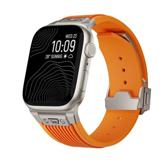 Rynx | For Apple Watch Series 7 45mm Vertical Texture Titan Buckle Elastic Silicone Strap (Orange)