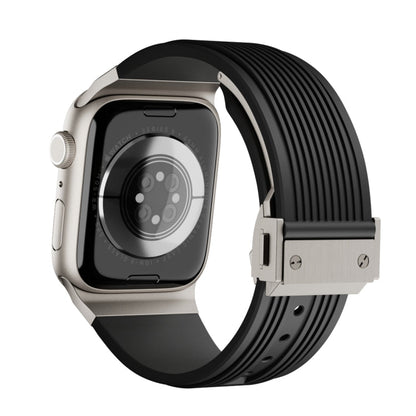 Rynx | For Apple Watch Series 6 44mm Vertical Texture Titanium Buckle Elastic Silicone Strap (Black)