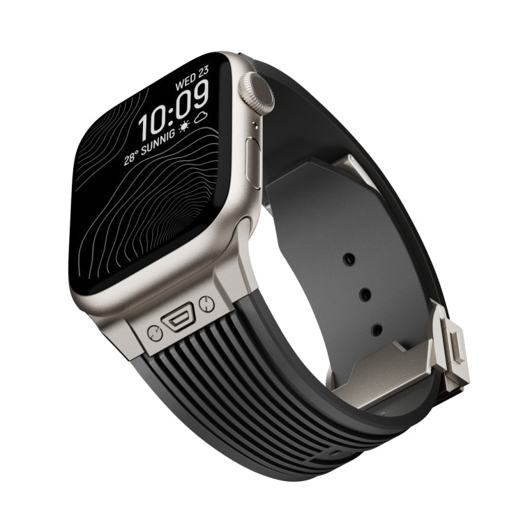 Rynx | For Apple Watch Series 6 44mm Vertical Texture Titanium Buckle Elastic Silicone Strap (Black)
