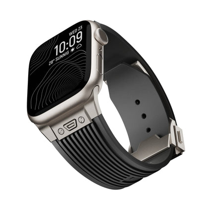 Rynx | For Apple Watch Series 6 44mm Vertical Texture Titanium Buckle Elastic Silicone Strap (Black)