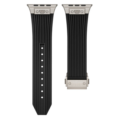 Rynx | For Apple Watch Series 6 44mm Vertical Texture Titanium Buckle Elastic Silicone Strap (Black)