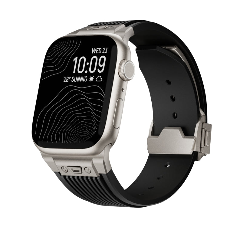 Rynx | For Apple Watch Series 6 44mm Vertical Texture Titanium Buckle Elastic Silicone Strap (Black)