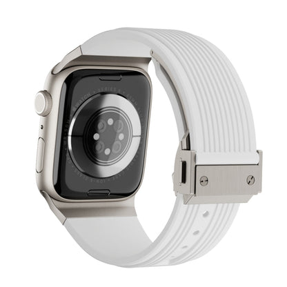 Rynx | For Apple Watch Series 6 44mm Vertical Texture Titanium Buckle Elastic Silicone Watch Band (White)