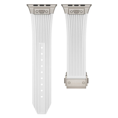 Rynx | For Apple Watch Series 6 44mm Vertical Texture Titanium Buckle Elastic Silicone Watch Band (White)