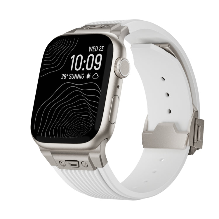 Rynx | For Apple Watch Series 6 44mm Vertical Texture Titanium Buckle Elastic Silicone Watch Band (White)