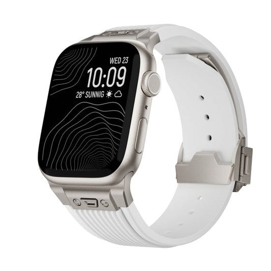 Rynx | For Apple Watch Series 6 44mm Vertical Texture Titanium Buckle Elastic Silicone Watch Band (White)