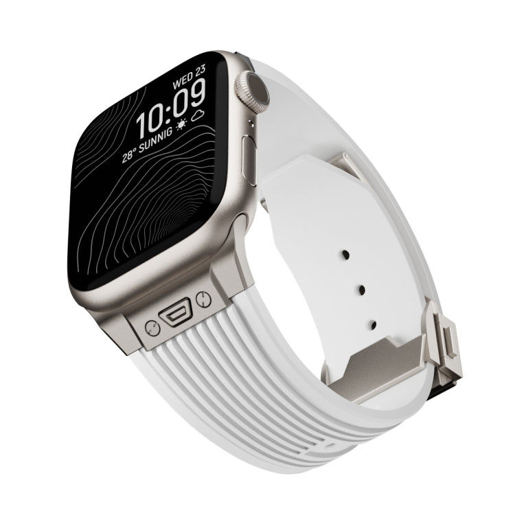 Rynx | For Apple Watch Series 4 44mm Vertical Texture Titanium Buckle Elastic Silicone Band (White)