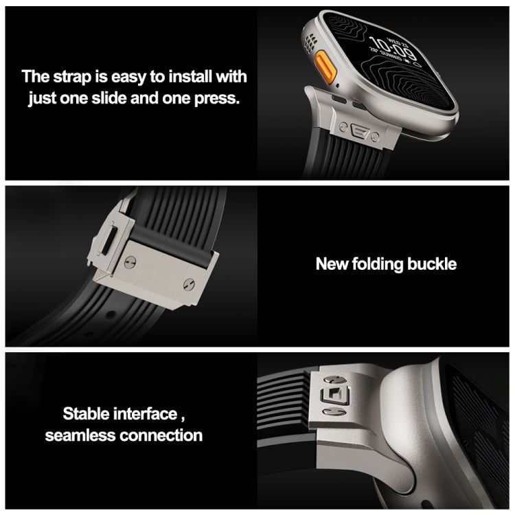Rynx | For Apple Watch Series 6 44mm Vertical Texture Titanium Buckle Elastic Silicone Watch Band (White)