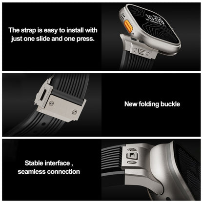 Rynx | For Apple Watch Series 6 44mm Vertical Texture Titanium Buckle Elastic Silicone Strap (Black)