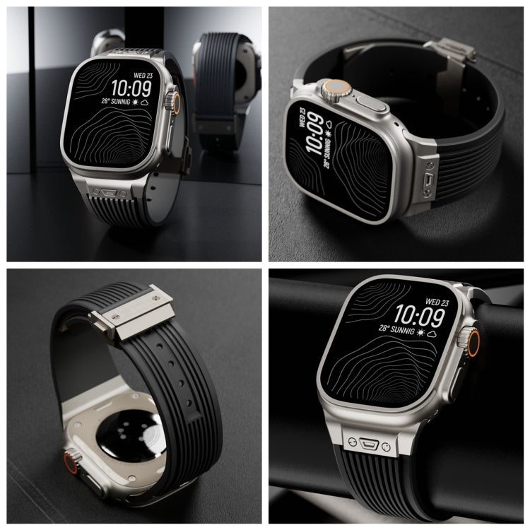 Rynx | For Apple Watch Series 4 44mm Vertical Texture Titanium Buckle Elastic Silicone Band (White)