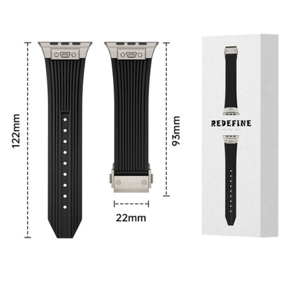 Rynx | For Apple Watch Series 6 44mm Vertical Texture Titanium Buckle Elastic Silicone Watch Band (White)