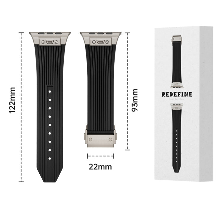 Rynx | For Apple Watch Series 6 44mm Vertical Texture Titanium Buckle Elastic Silicone Strap (Black)