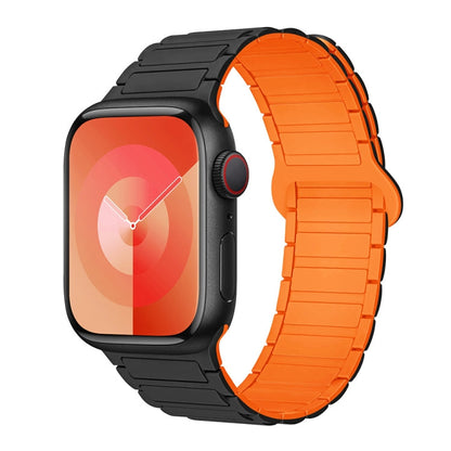 Rynx | For Apple Watch Series 4 44mm I-shaped Magnetic Silicone Strap (Black Orange)