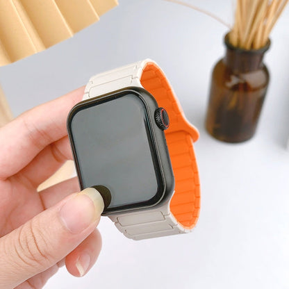 Rynx | For Apple Watch Series 4 44mm I-shaped Magnetic Silicone Strap (Black Orange)