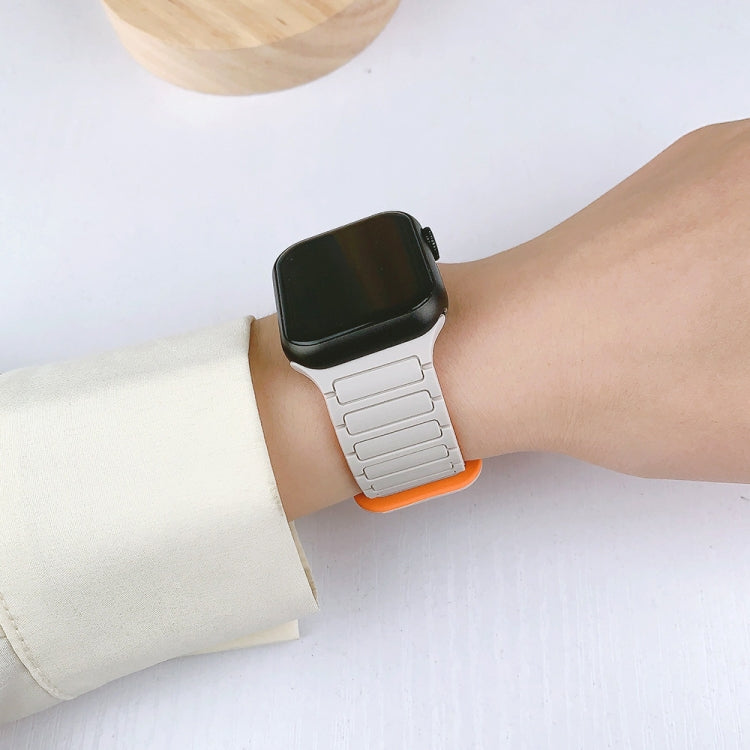 Rynx | For Apple Watch Series 4 44mm I-shaped Magnetic Silicone Strap (Black Orange)