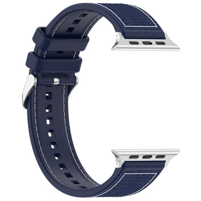 Rynx | For Apple Watch Series 9 45mm Neat Buckle Hybrid Nylon Braided Silicone Watch Band (Midnight Blue)