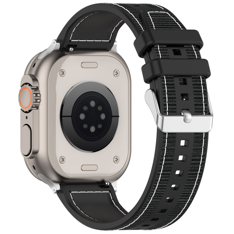 Rynx | For Apple Watch Series 9 41mm Regular Buckle Hybrid Nylon Braided Silicone Strap (Black)