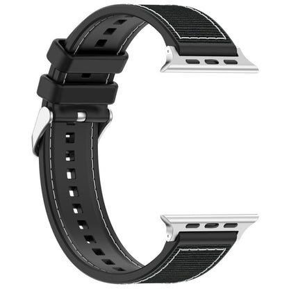 Rynx | For Apple Watch Series 8 45mm Regular Buckle Hybrid Nylon Braided Silicone Watch Band (Black)