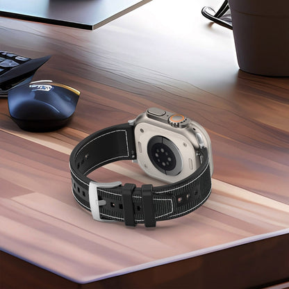 Rynx | For Apple Watch Series 8 45mm Official Buckle Hybrid Nylon Braided Silicone Strap (Black)