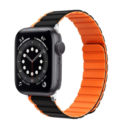 Rynx | For Apple Watch Series 6 44mm ZGA Two-Color Magnetic Silicone Watch Band (Black+Orange)